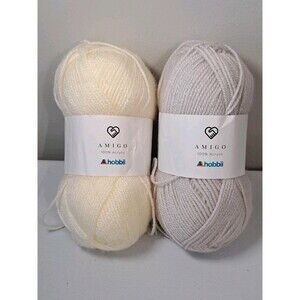 2 Skeins HOBBII Amigo 100% Acrylic Yarn Colors #02 Ecru & #07 Titanium 50g each